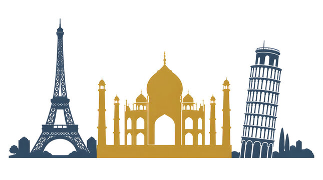 Eiffel Tower Taj Mahal Leaning Tower of Pisa silhouette vector skyline row abstract background