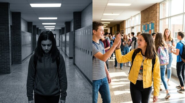 Contrast Between Loneliness and Social Inclusion of Teenagers in a High School Hallway Setting