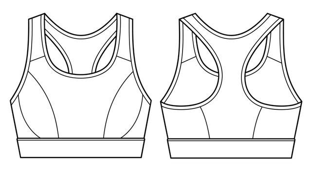 Multi Panel Performance Sports Bra Front and Back View fashion flat sketch template