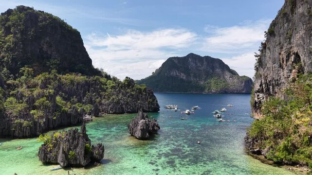 El Nido, Cadlao Island, Kayak tourism, Philippines. Aerial View. Video