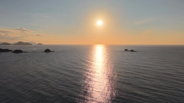 El Nido, Nacpan, Cruise, Boat in the Light, Philippines. Aerial View. Video