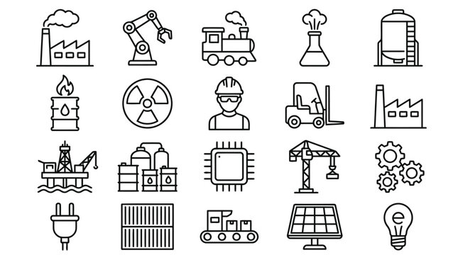 set of monoline icons of industrial vector design