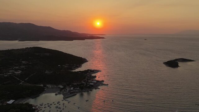 Sunset Over Coastal Bay and Marina in Ksamil Albania