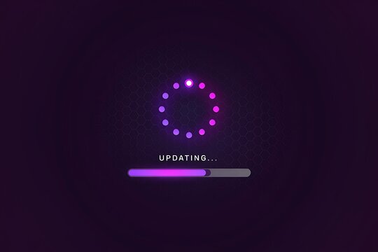Glowing circular progress indicator with update status bar updating progress indicator software technology interface download connection computer application