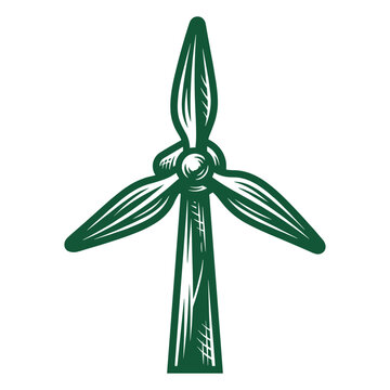 Wind turbine for green energy generation and sustainable clean power vector illustration in green line art