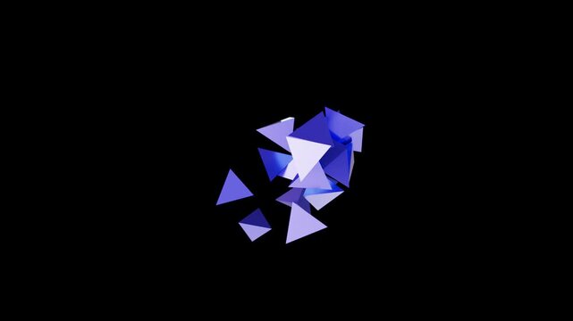 3D Blue Crystal Shattered into Floating Pyramid Fragments Animation