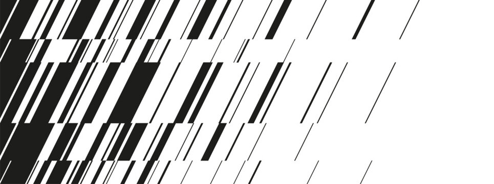 Abstract black and white diagonal glitch lines background. Monochrome geometric sliced stripes texture. Dynamic offset vector banner.