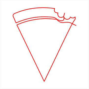Minimalist red line pizza slice with bite marks for food delivery branding icon