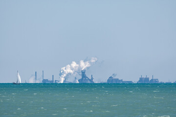 Industrial steel mill along Lake Michigan, viewed from Chicago lakefront. U.S. Steel Gary Indiana, IN, USA, U.S.A. © Callum