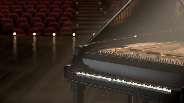 Grand piano plays itself on an empty stage. Seamless loop