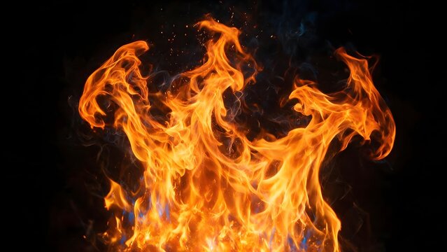 Vibrant orange flames leaping in close-up for dramatic fire effects