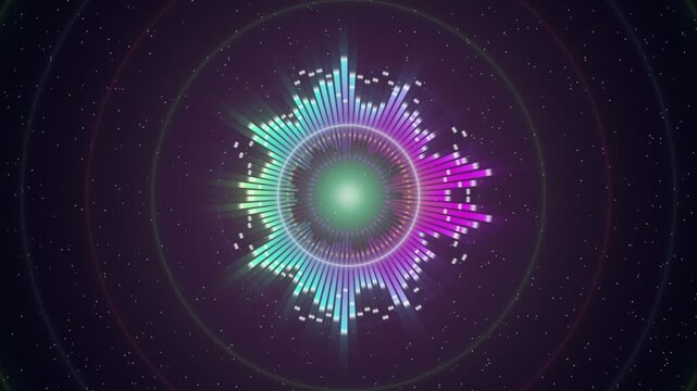 Radial Audio Spectrum Equalizer Rainbow Loop Background. Abstract Colorful Circular Equalizer with Glowing Core Loop