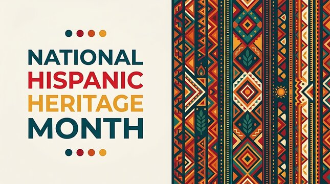 National Hispanic Heritage Month Banner with Colorful Geometric Latin American Tribal Pattern Background