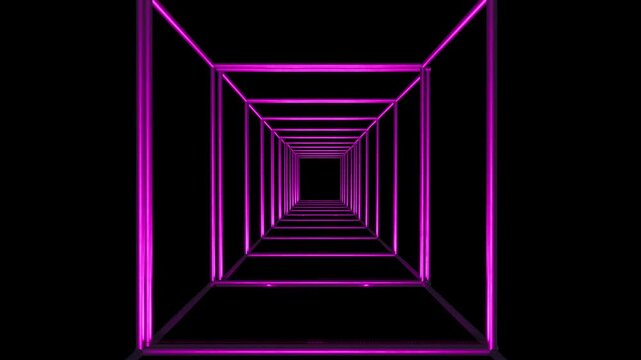Falling Into a Violet Neon Square Vortex Fading Into Darkness
