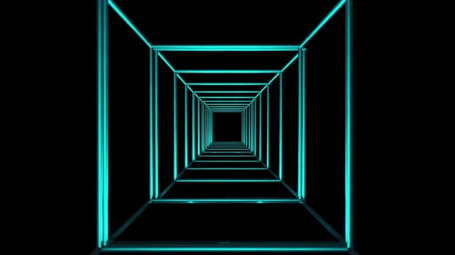 Flying Through a Futuristic Cyan-Lit Pillar Corridor Into Infinity