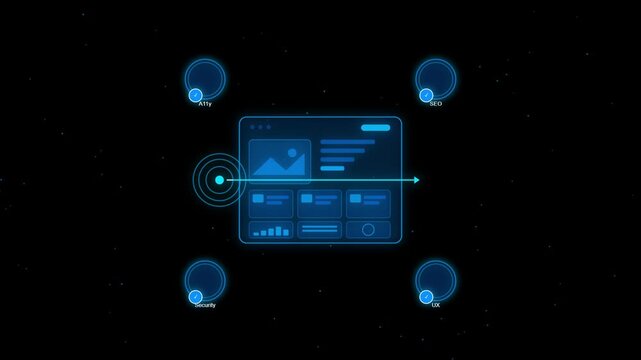 Futuristic digital website wireframe template connecting glowing blue target nodes