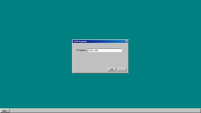 Retro 90s Computer UI Typing IP Address in TCP IP Settings Box