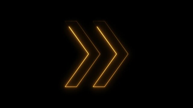 Glowing neon light animated traffic directional arrows sign. Right arrow for road direction traffic signal, on alpha transparent background