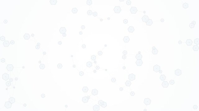 High quality 4K seamless looping motion background featuring a clean, minimalist white corporate aesthetic. Slow drifting geometric hexagons and subtle plexus network lines create a professional, calm