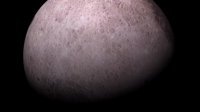 Detailed 3D rendering of the Moon rotating in deep space, showcasing realistic craters, lunar maria, and orbital phases against a black cosmic background