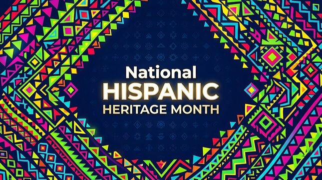 Vibrant National Hispanic Heritage Month background with bright traditional geometric folk patterns