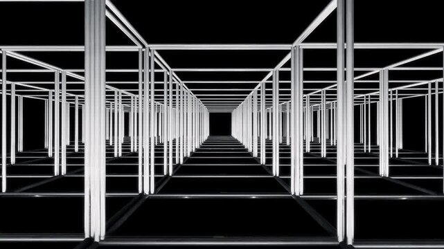 Moving Forward Through a Monochrome Hallway of White Light Pillars