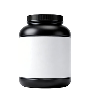 [Transparent Background PNG]Blank Black Plastic Supplement Container With White Label