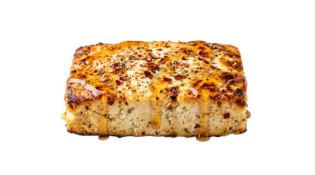 Cornbread square isolated on white background, bakery food photography for menu and restaurant design.