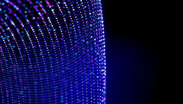 3D particle vortex background with radiant blue and magenta light trails