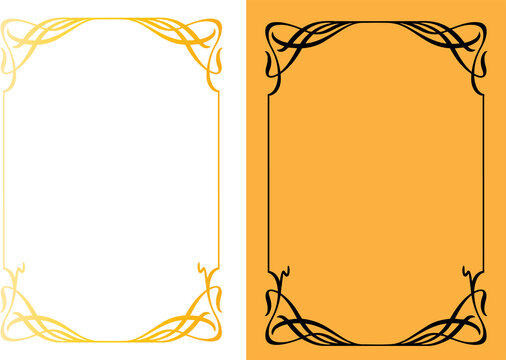 Two elegant art nouveau style decorative rectangular frames with rectangular bor