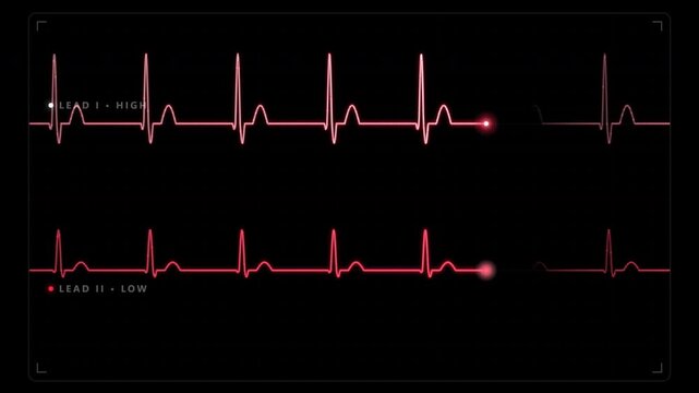 Cardiograph recording on digital monitor showing heart rate rhythm