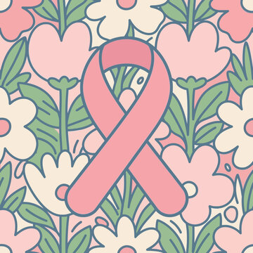No bra day pink awareness ribbon with pastel floral pattern