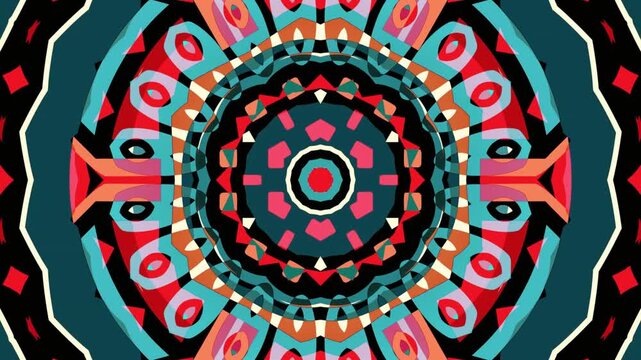 Colorful Geometric Mandala Pattern With Retro Kaleidoscope Circles And Symmetrical Abstract Design
