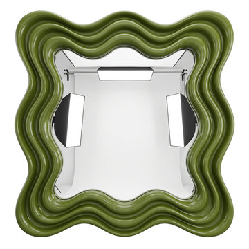 Glossy Avocado Green Wavy Lacquer Vanity Mirror
