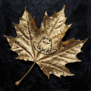 Frog maple leaf art on black background