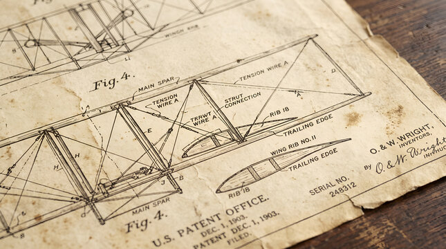 Wright Brothers Day celebration with vintage airplane patent art