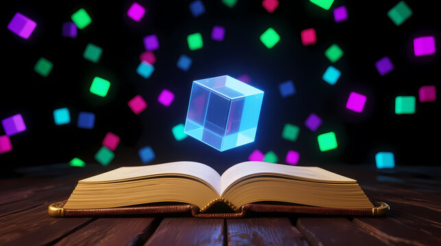 Ancient book in magical dark space
