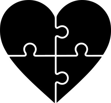 Heart puzzle with 4 pieces or solving love flat vector icon for apps and websites.