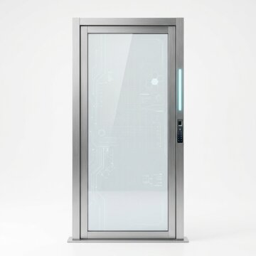 futuristic door transparent glass portal on isolated white background