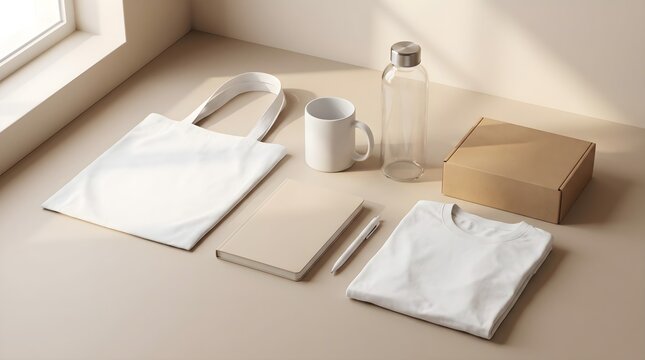 Unbranded Promotional Merchandise Mockup Collection with Copy Space