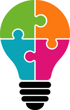 Puzzle light bulb icon. Lightbulb, lamp with jigsaw inside, logo idea, business concept of innovation.