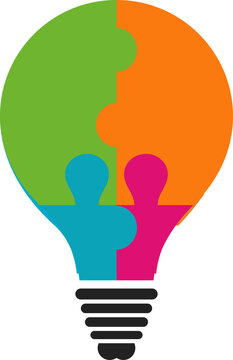 Puzzle light bulb icon. Lightbulb, lamp with jigsaw inside, logo idea, business concept of innovation
