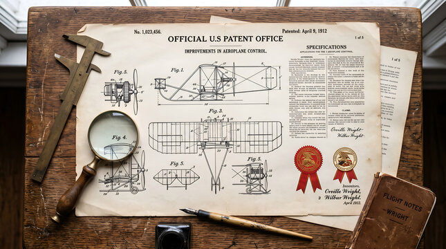Wright Brothers Day vintage airplane patent and historical tools
