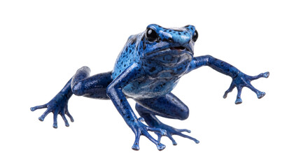 Bright blue poison dart frog with speckled skin isolated on transparent background © PNG Studio 99