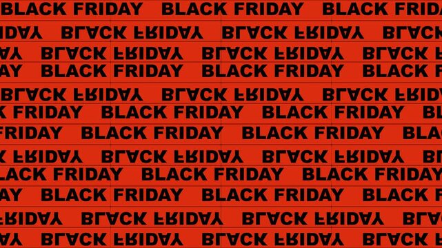 Black Friday promotional text scrolling on a vibrant red background