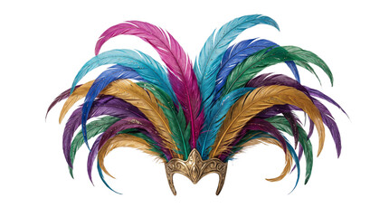 Colorful feathered masquerade mask headdress isolated on transparent background © PNG Studio 99