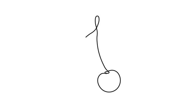 Continuous One Line Drawing Animation of Fresh Cherries with Leaf Minimalist Food Art