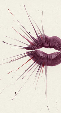 Purple lipstick mark with splattered paint strokes, symbolizing passion, expression, and a bold statement, ideal for beauty or artistic concepts