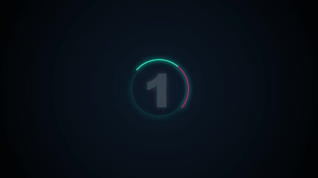 Glowing neon digital countdown timer from four to one on black backdrop