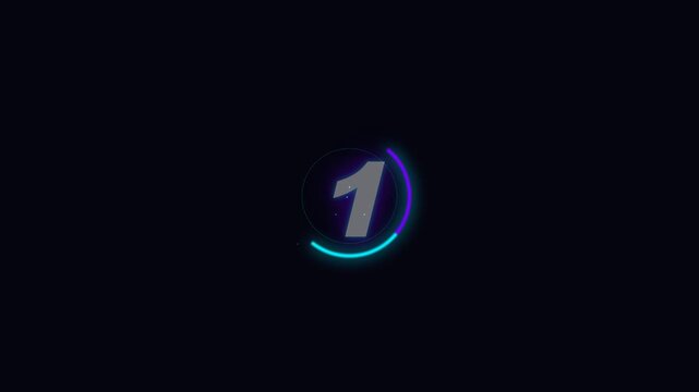 Futuristic neon digital countdown numbers from five to one on black
